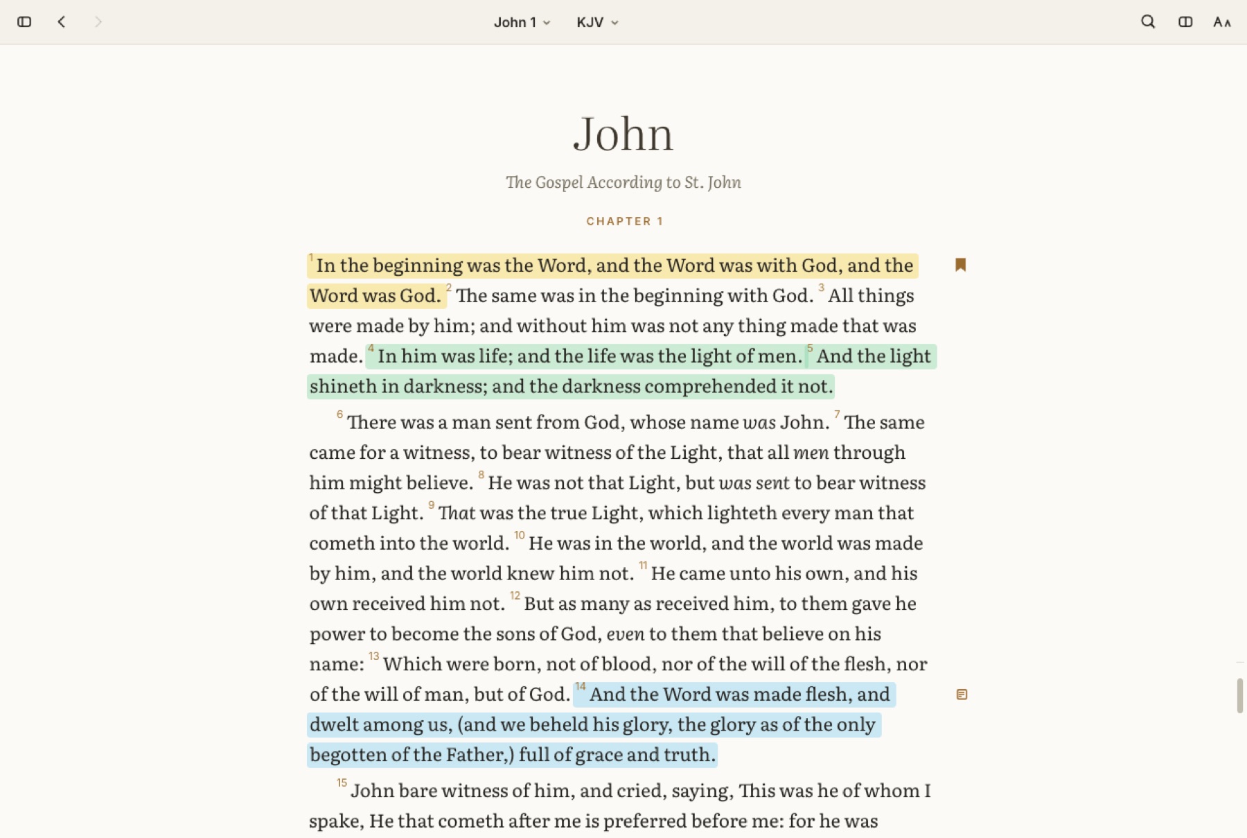 John 1 open in Bible, light theme